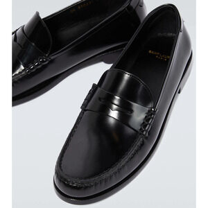 NWOT Saint Laurent Le Leather Slip On Loafer Shoes Black Women's Size EU 39.5